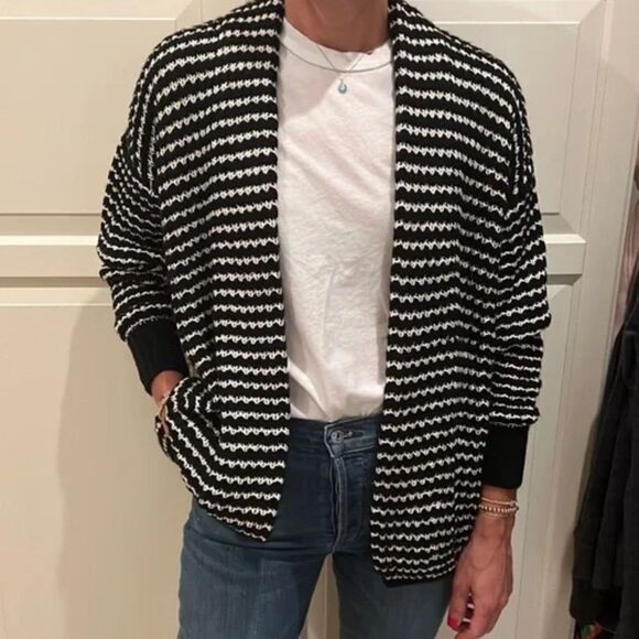 NWT! Michael Stars Knit Open Camden Drapey Cardigan Size Small Black & White - Picture 1 of 9